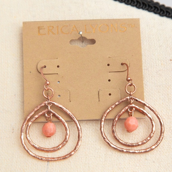 Boho drop style earrings peach fuzz bead & rose gold look by Erica Lyons - Picture 1 of 6